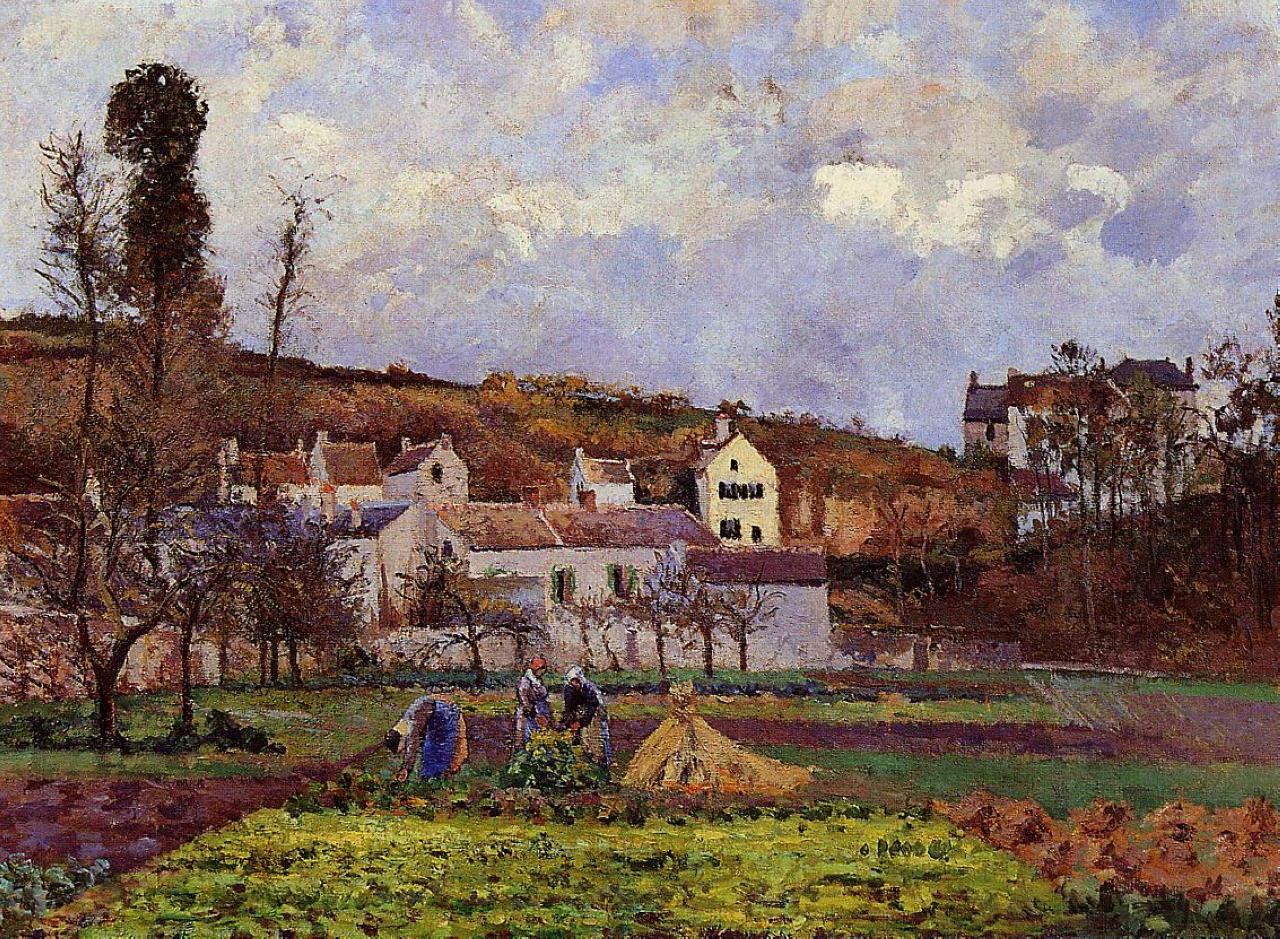 Kitchen Gardens at l'Hermitage, Pontoise (1873) - Camille Pissarro Tablo