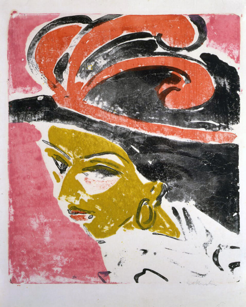 Kokottenkopf with Feathered Hat (1910) - Ernst Ludwig Kirchner Tablo