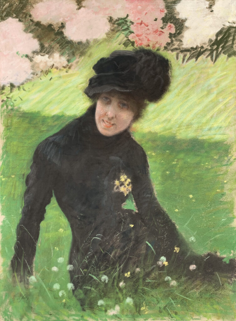 Léontine in the garden of the De Nittis house – Giuseppe De Nittis Tablo