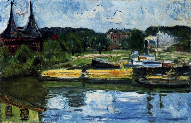 Lübeck Harbour with the Holstentor (1907) - Edvard Munch Tablo