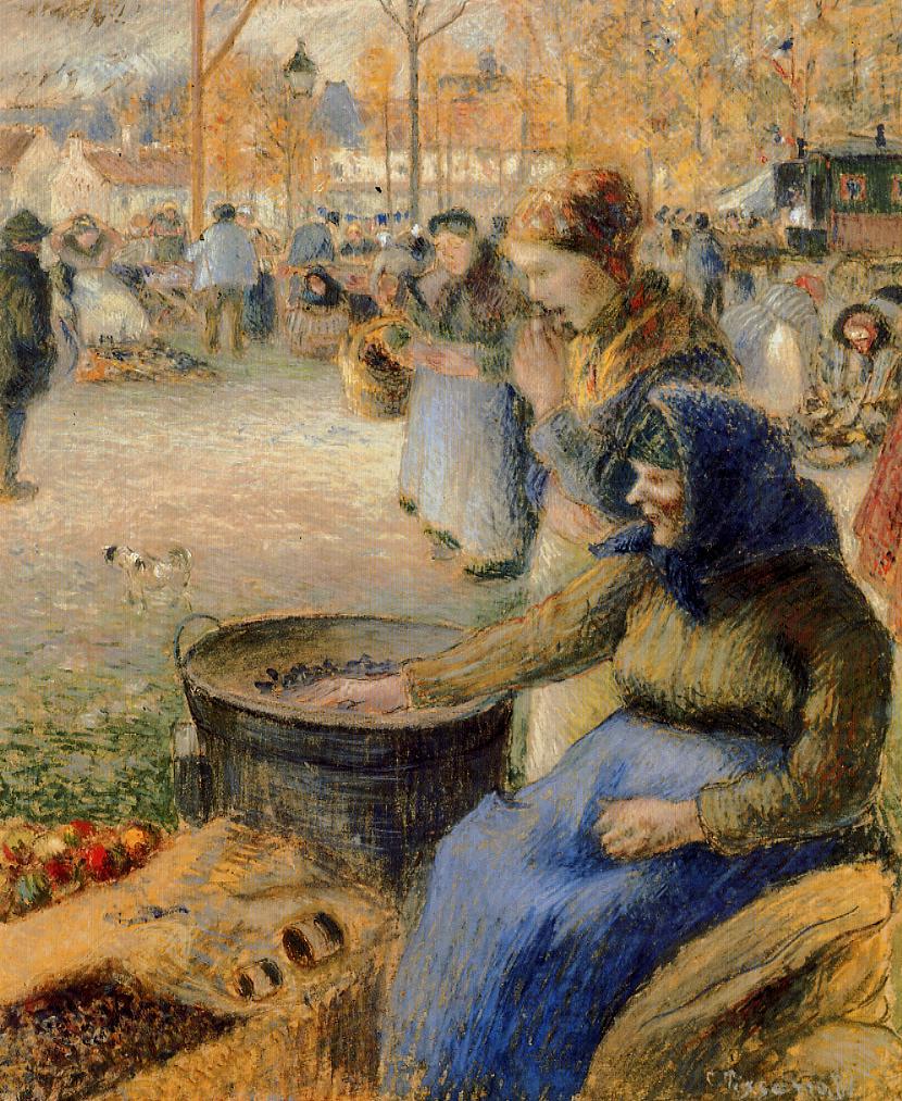 La Marchande de Marrons, Fiore de la St. Martin, Pontoise (1881) - Camille Pissarro Tablo