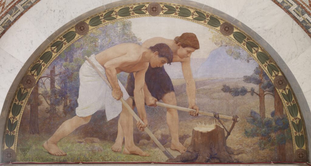 Labor Mural in Lunette from the Family and Education Series (1896) - Charles Sprague Pearce Tablo