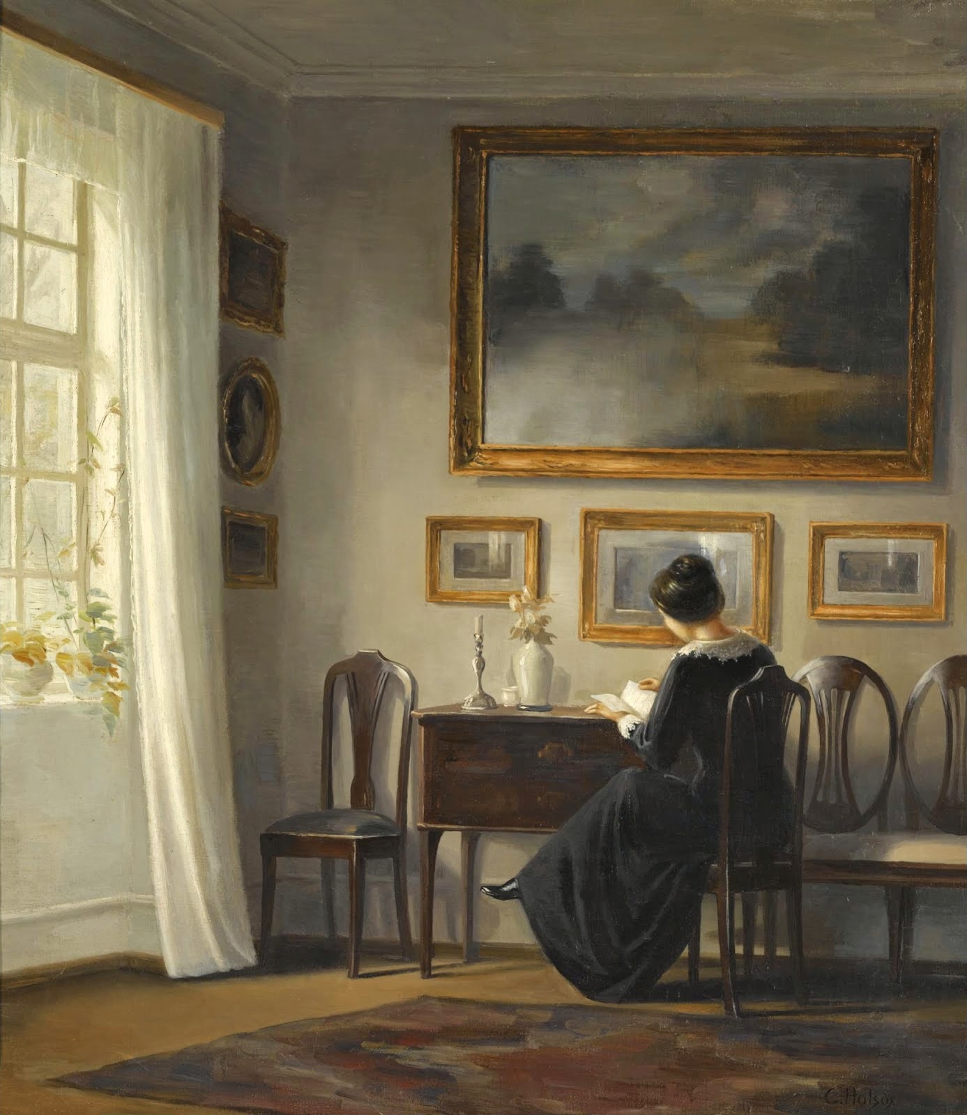 Lady Seated in a Drawing Room - Carl Holsøe Tablo