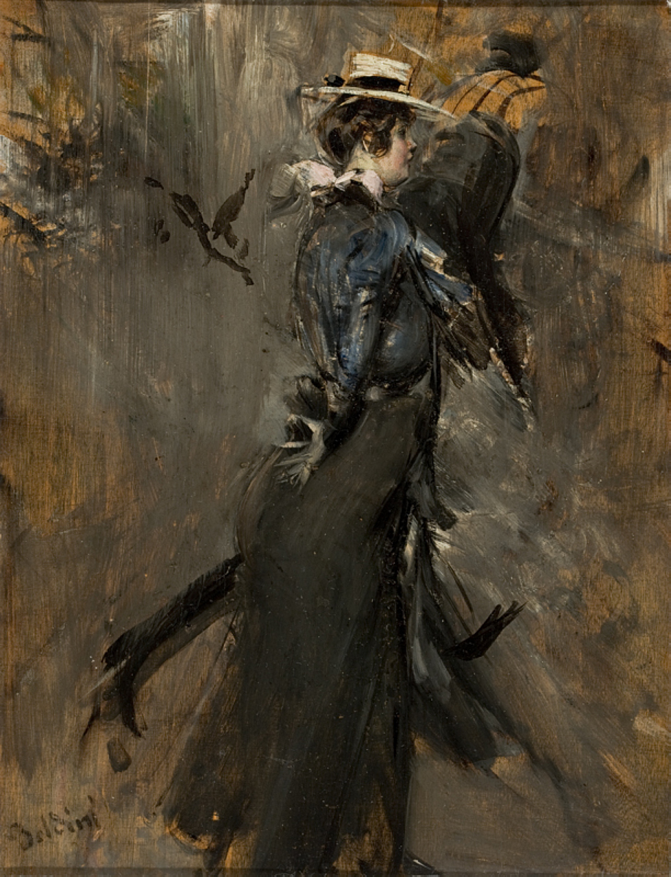 Lady Wearing a Straw Bonnet (Morning Promenade) (1902) - Giovanni Boldini Tablo