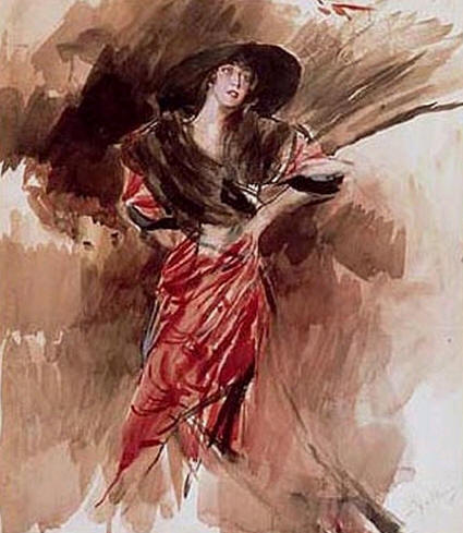 Lady in Red Dress (1916) - Giovanni Boldini Tablo