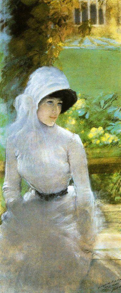 Lady in the garden (1880) - Giuseppe De Nittis Tablo