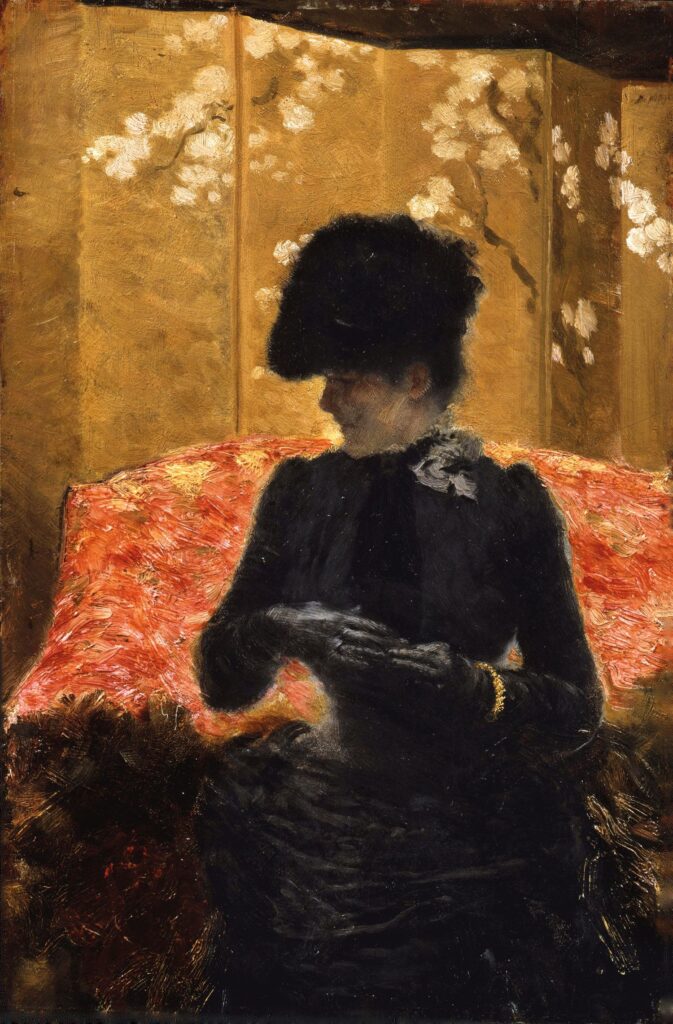 Lady on the red sofa (1876) - Giuseppe De Nittis Tablo