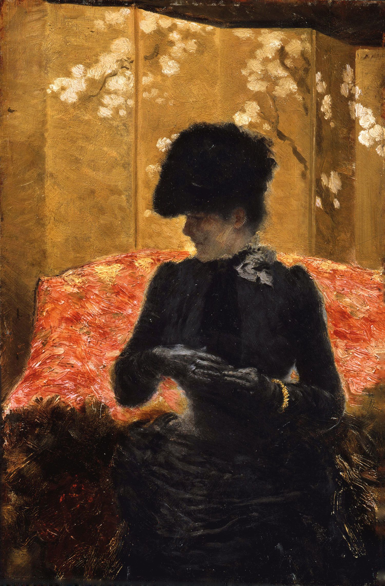 Lady on the red sofa (1876) - Giuseppe De Nittis Tablo