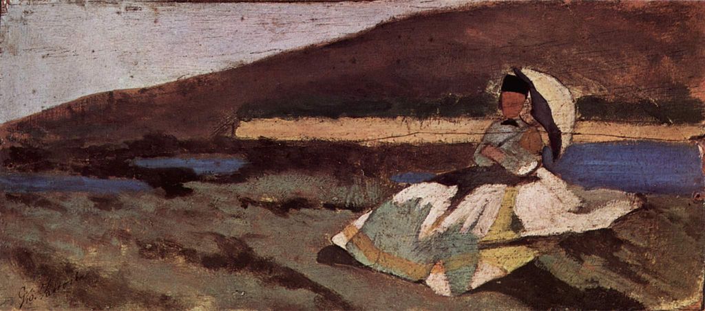 Lady sitting outdoors (1866) - Giovanni Fattori Tablo