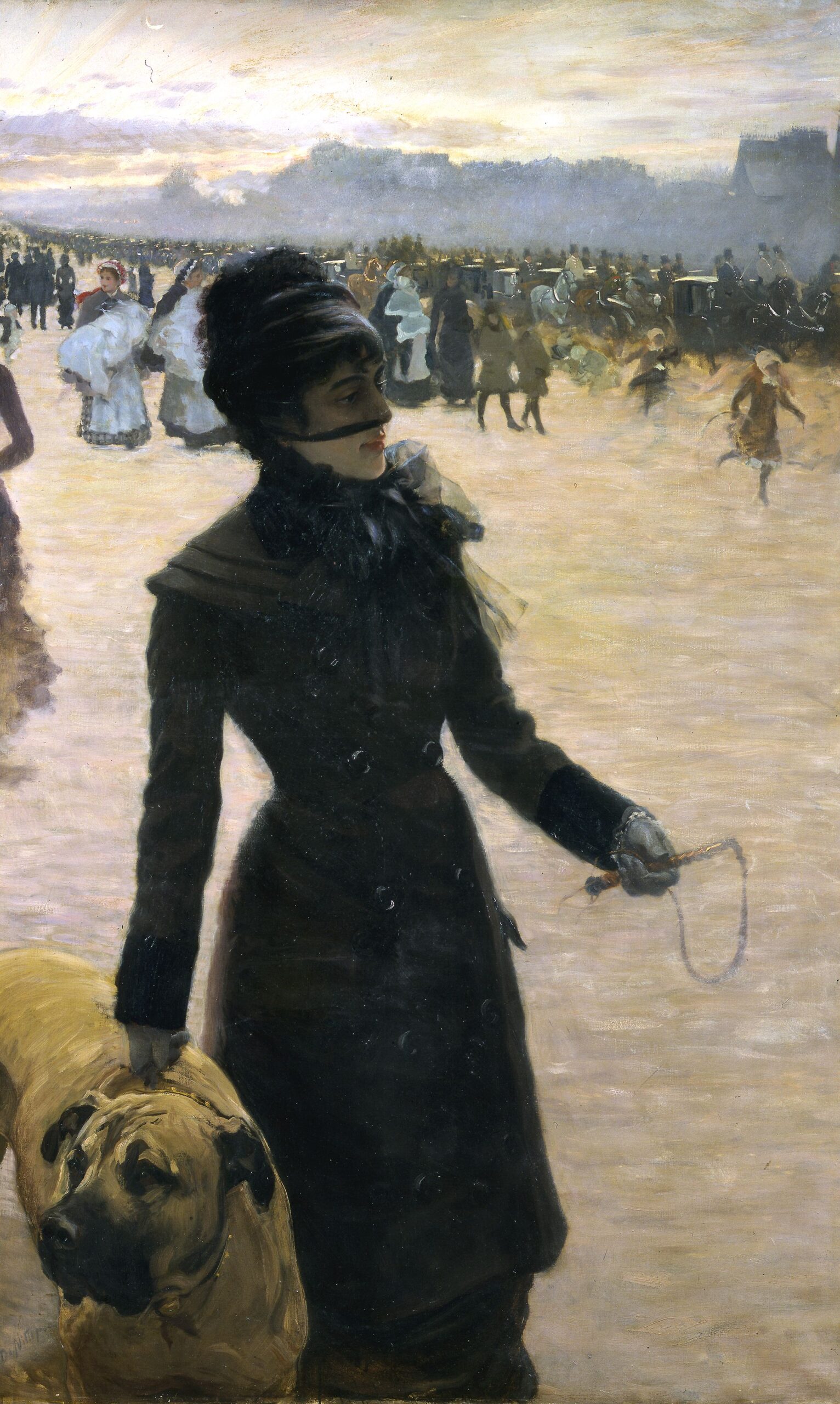Lady walking with her dog (Return from the Races) (1878) - Giuseppe De Nittis Tablo