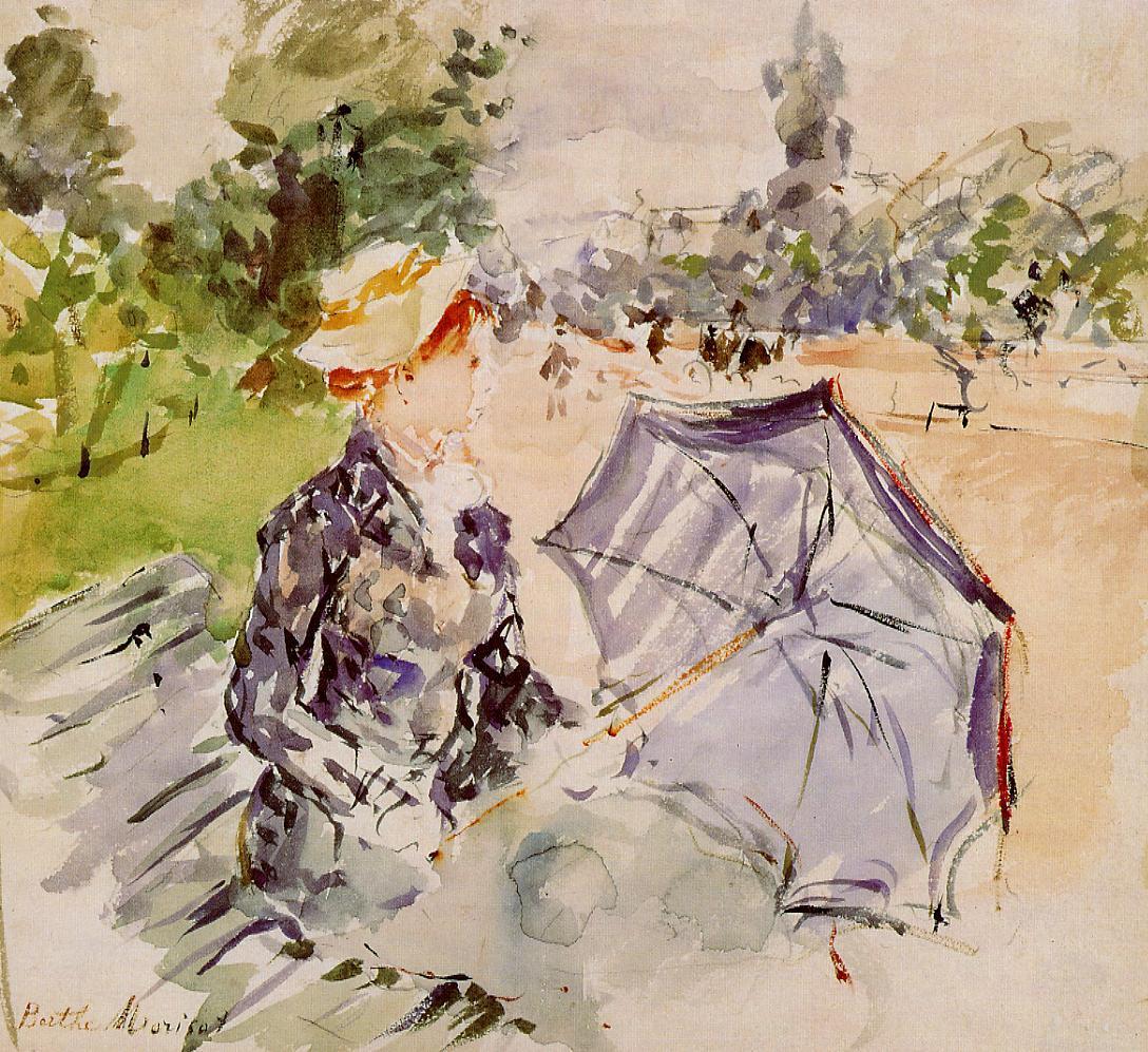 Lady with a Parasol Sitting in a Park (1885) - Berthe Morisot Tablo