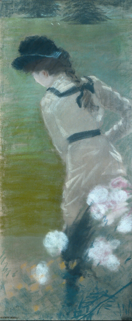 Lady with her back turned in the garden (1883) - Giuseppe De Nittis Tablo