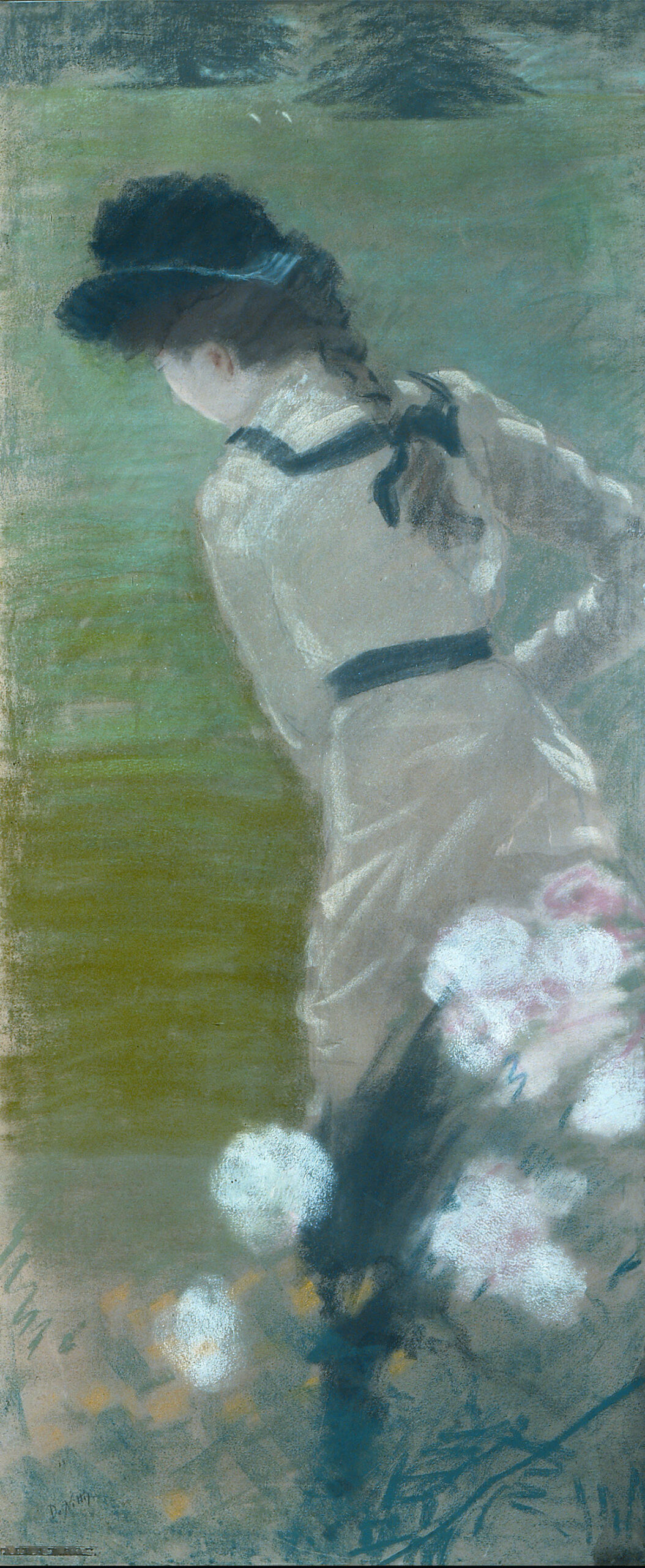 Lady with her back turned in the garden (1883) - Giuseppe De Nittis Tablo