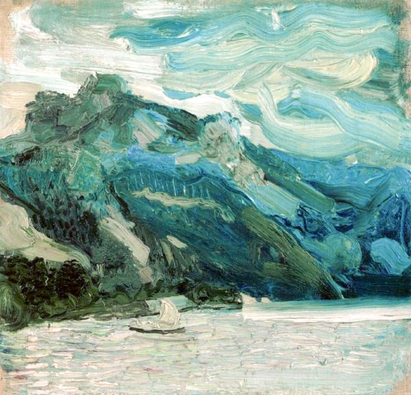 Lake Traunsee with the Schlafende Griechin mountain (1907) - Richard Gerstl Tablo