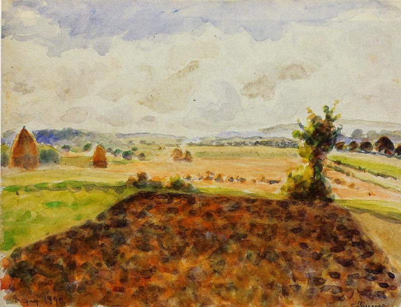 Landscape at Eragny, Clear Weather (1890) - Camille Pissarro Tablo