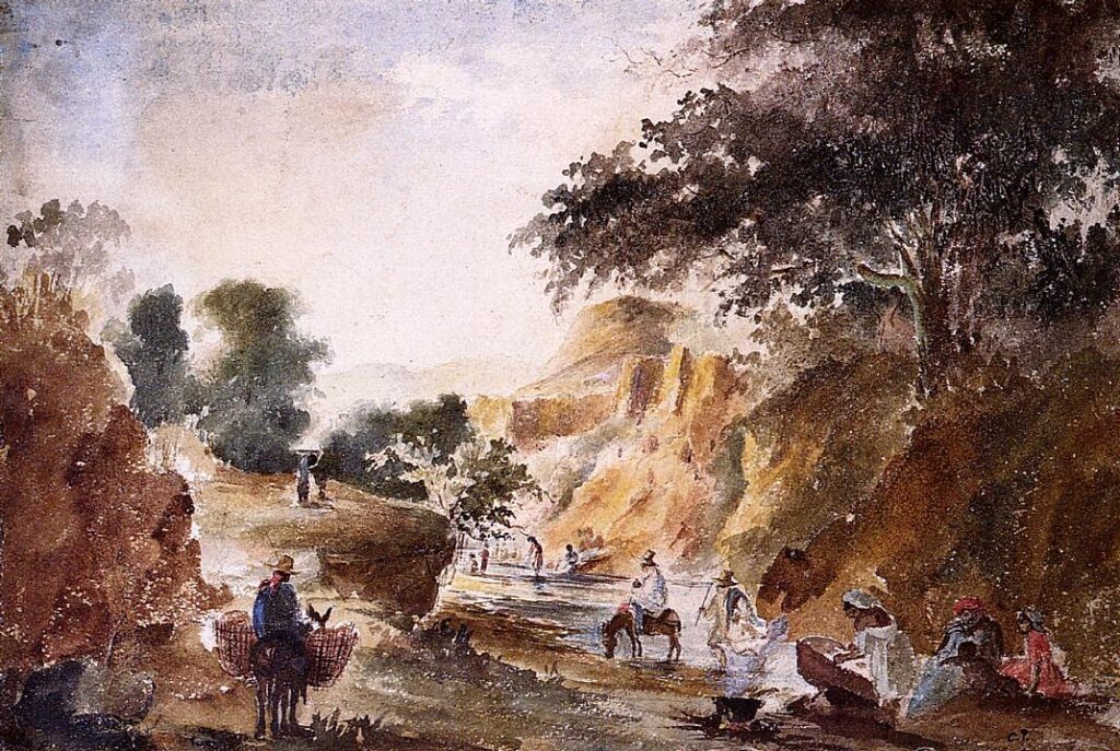 Landscape with Figures by a River (1853) - Camille Pissarro Tablo