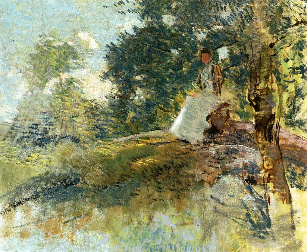 Landscape with Seated Figure - Julian Alden Weir Tablo