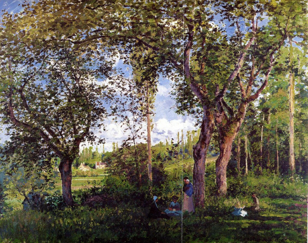 Landscape with Strollers Relaxing under the Trees (1872) - Camille Pissarro Tablo