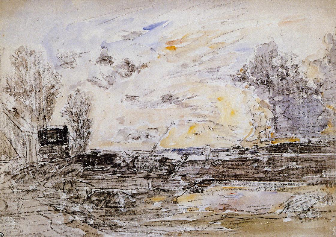 Landscape with Sunset (1885) - Eugène Boudin Tablo