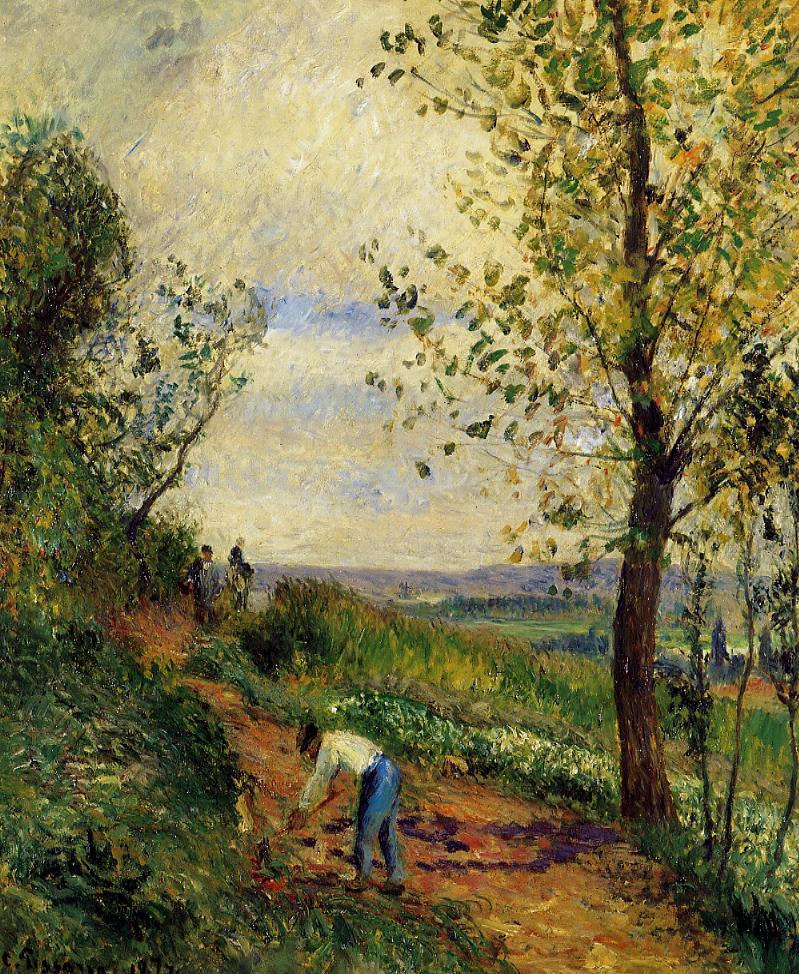 Landscape with a Man Digging (1877) - Camille Pissarro Tablo