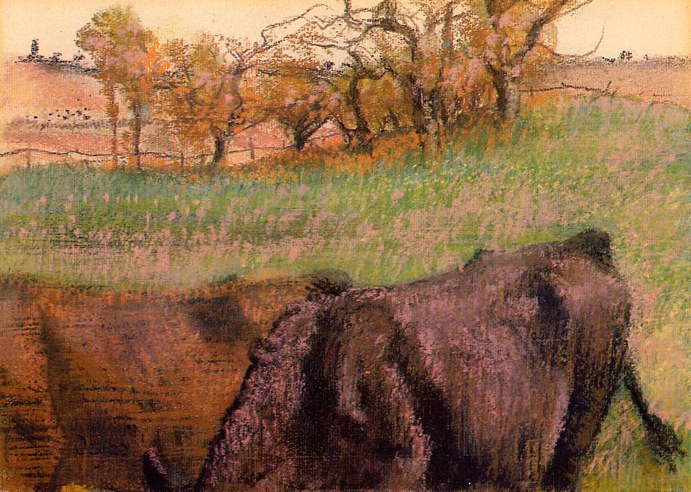 Landscape. Cows in the Foreground (1890) - Edgar Degas Tablo