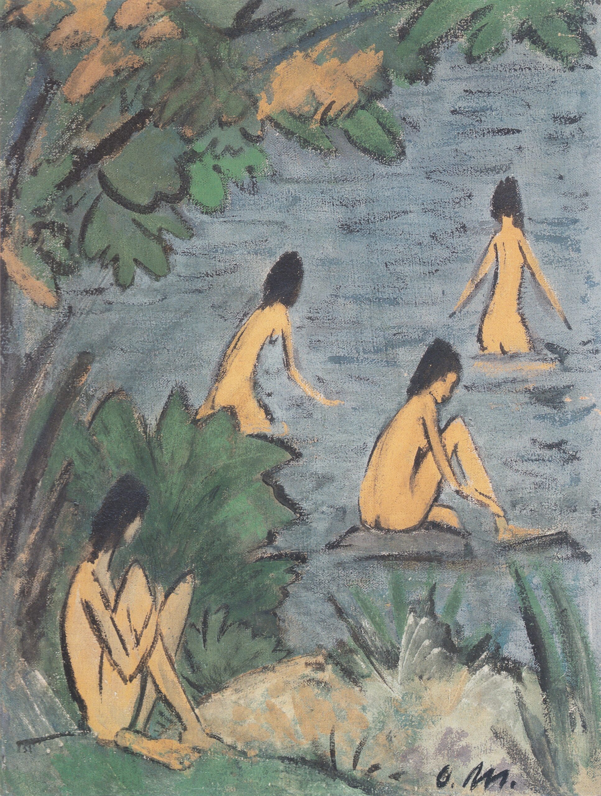 Landschaft Mit Badenden (1915) - Otto Mueller Tablo