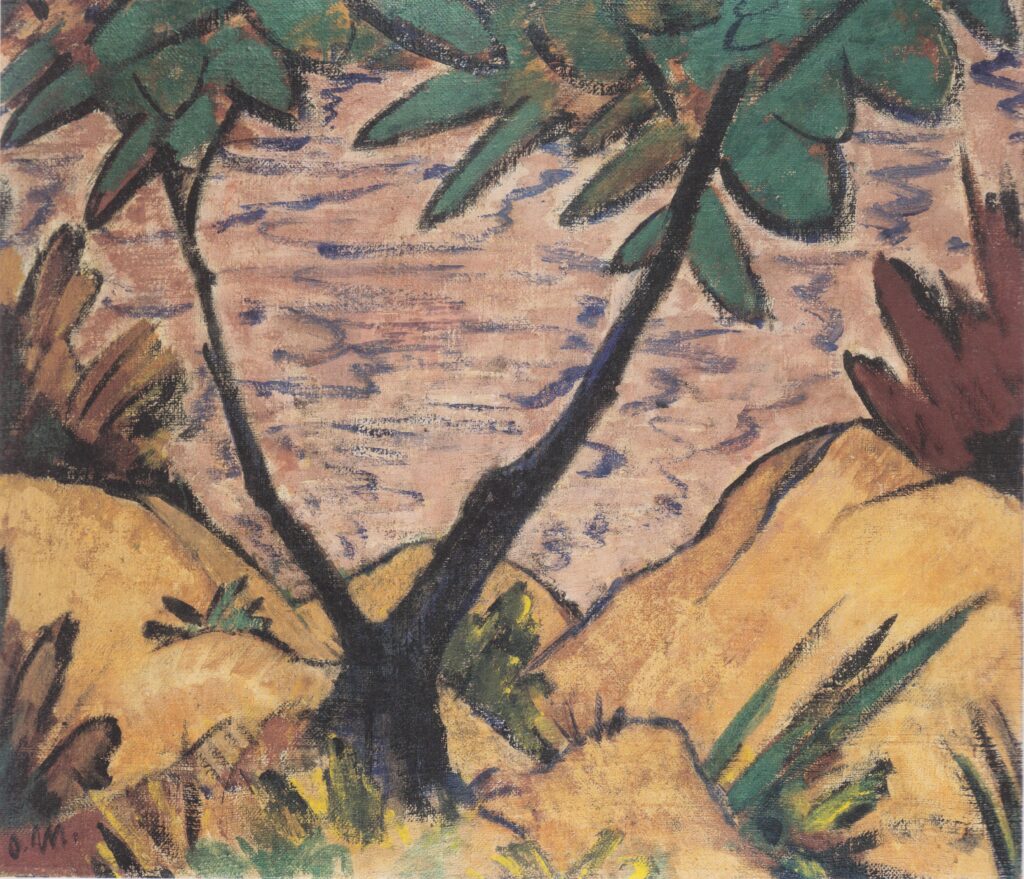 Landschaft Mit Gegabeltem Baum (1920) - Otto Mueller Tablo