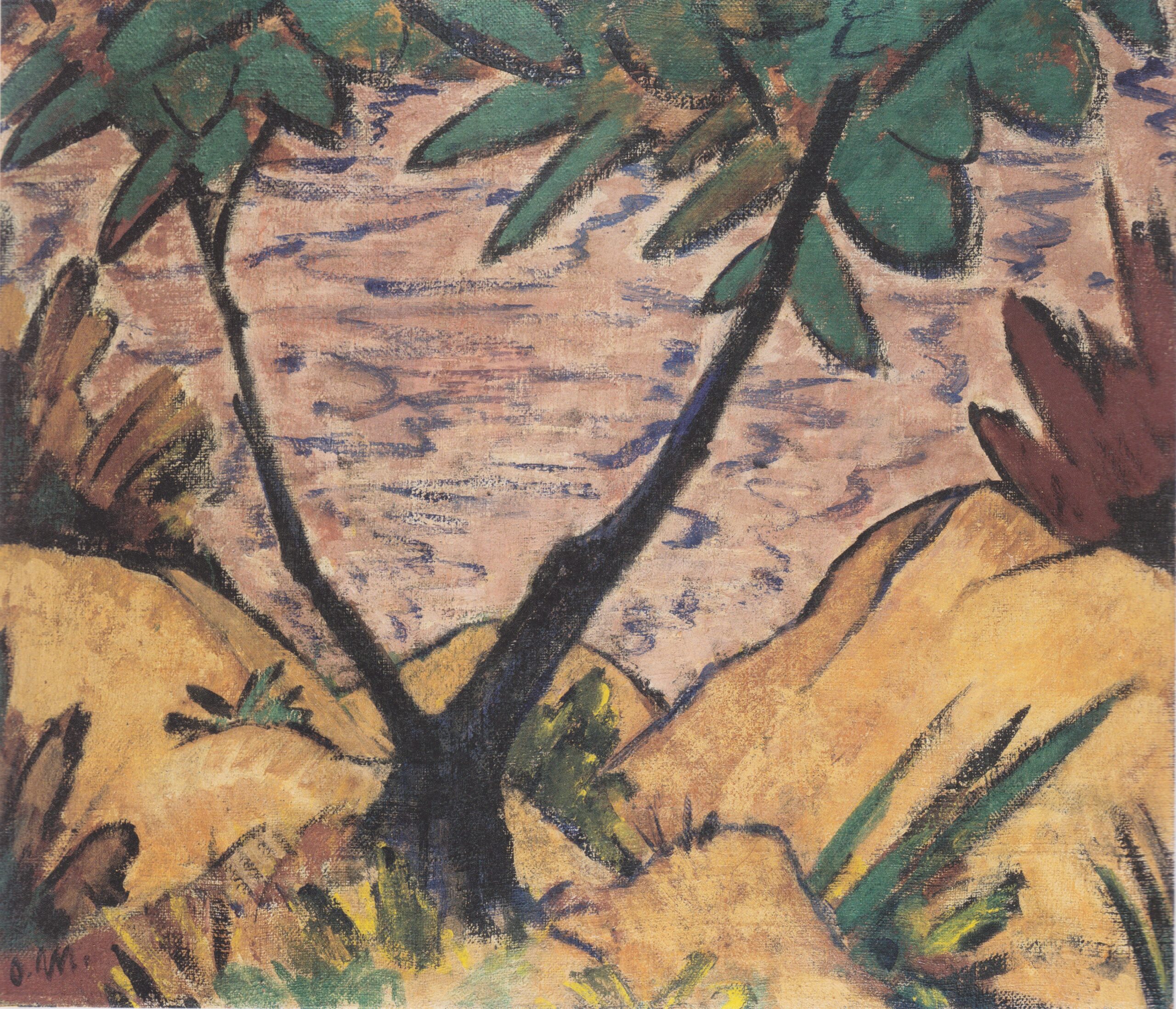 Landschaft Mit Gegabeltem Baum (1920) - Otto Mueller Tablo