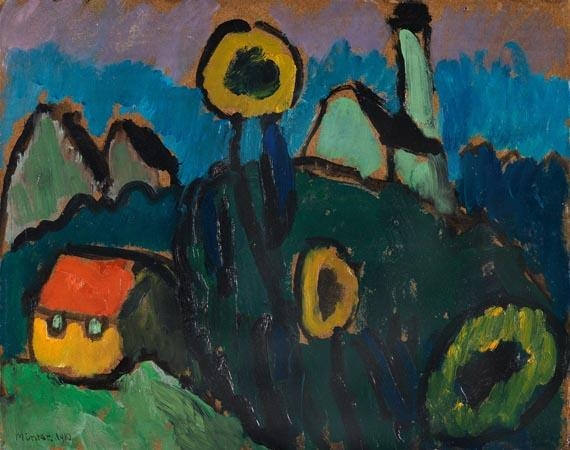 Landschaft mit Sonnenblumen (1910) - Gabriele Münter Tablo