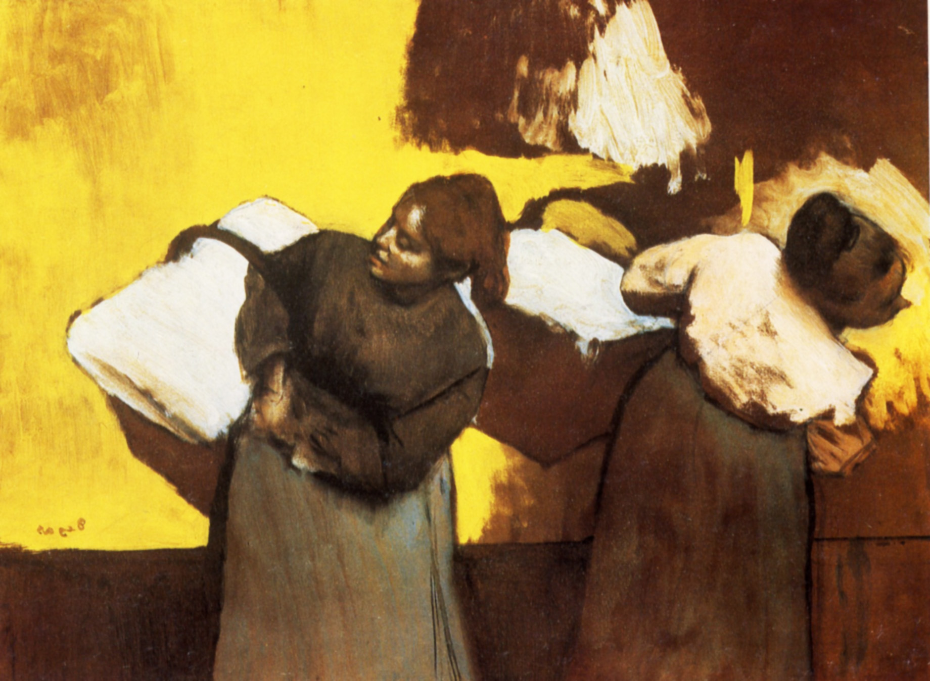 Laundresses Carrying Linen in Town (1878) - Edgar Degas Tablo