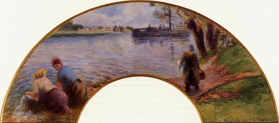 Laundresses on the Banks of the Oise at Pontoise (1880) - Camille Pissarro Tablo