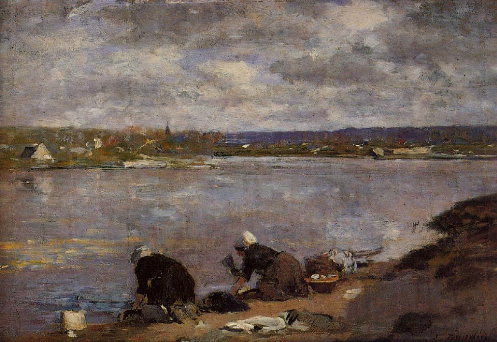 Laundresses on the Banks of the Touques (1883) - Eugène Boudin Tablo