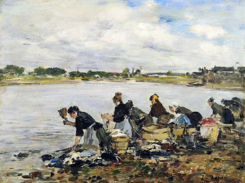 Laundresses on the Banks of the Touques (1886) - Eugène Boudin Tablo