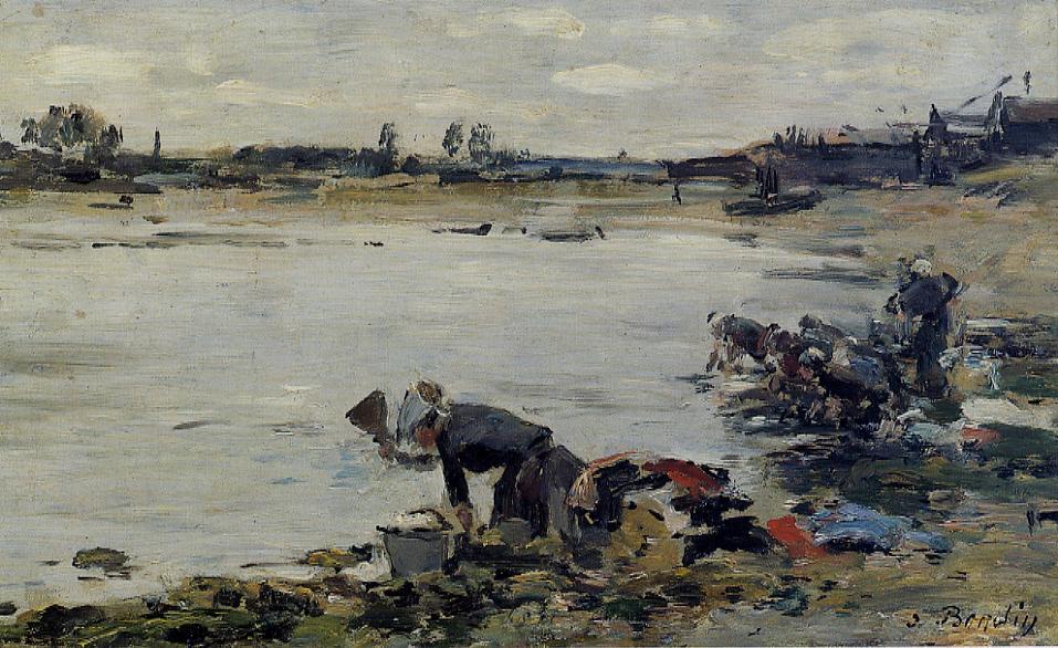 Laundresses on the Banks of the Touques (1887) - Eugène Boudin Tablo