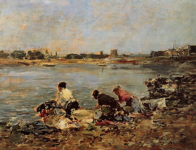 Laundresses on the Banks of the Touques (1890) - Eugène Boudin Tablo