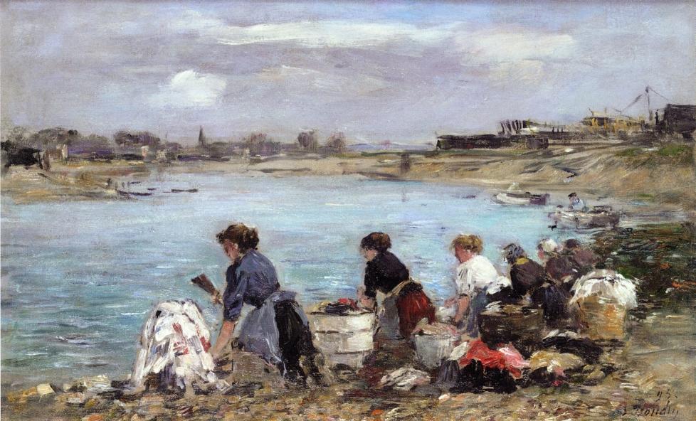 Laundresses on the Banks of the Touques (1893) - Eugène Boudin Tablo