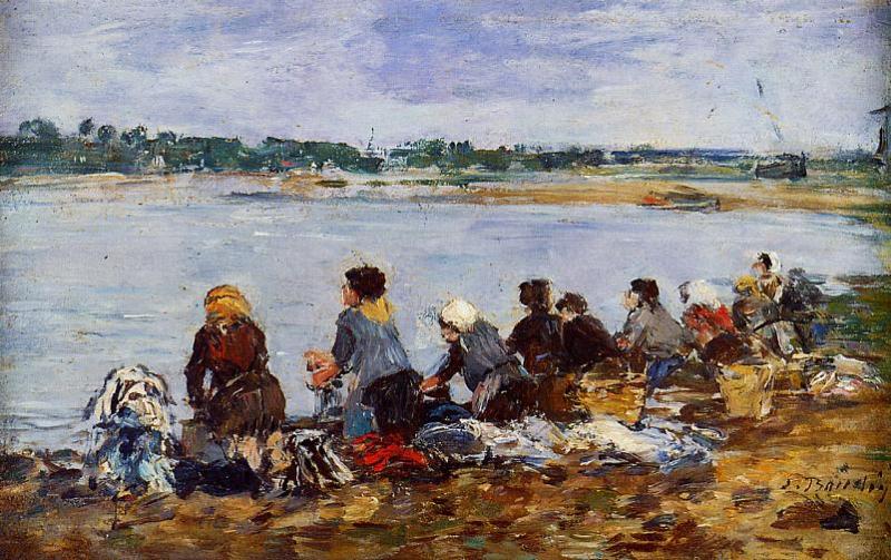Laundresses on the Banks of the Touques (1895) - Eugène Boudin Tablo