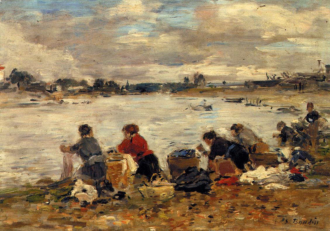 Laundresses on the Banks of the Touques (1896) - Eugène Boudin Tablo