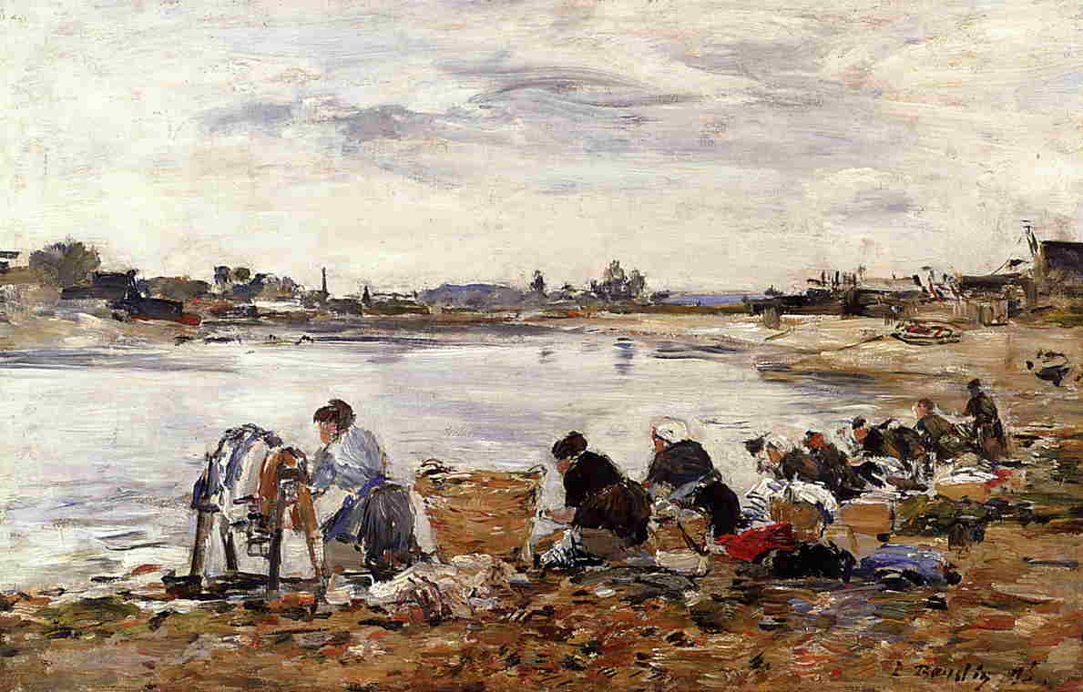 Laundresses on the Banks of the Touques - Eugène Boudin Tablo