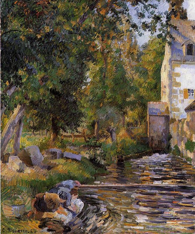 Laundry and Mill at Osny (1884) - Camille Pissarro Tablo