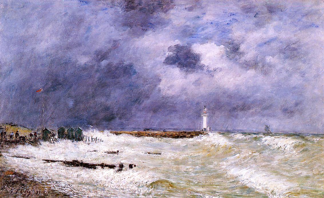 Le Havre. Heavy Winds off of Frascati. (1896) - Eugène Boudin Tablo