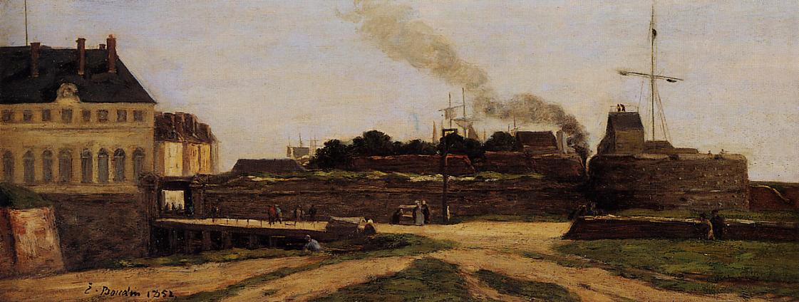 Le Havre, the Town Hotel and the Francois I Tower (1859) - Eugène Boudin Tablo