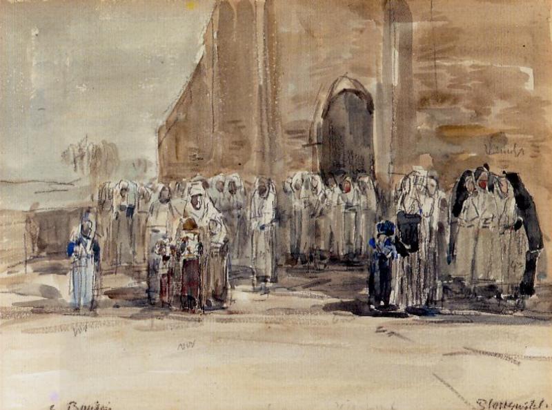 Leaving Mass at Plougastel - Eugène Boudin Tablo