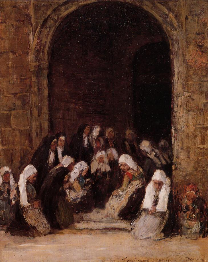 Leaving Mass in Brittany - Eugène Boudin Tablo