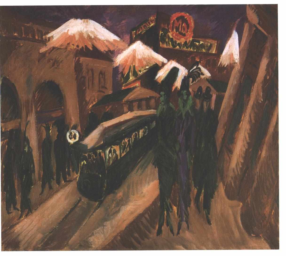 Leipziger Strasse with eletric train - Ernst Ludwig Kirchner Tablo