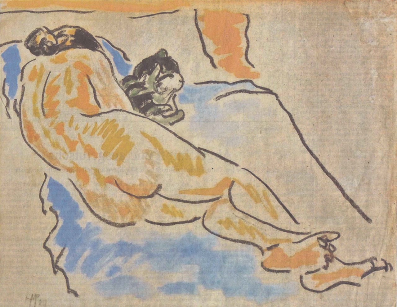 Liegender weiblicher Akt mit Katze - Max Pechstein Tablo