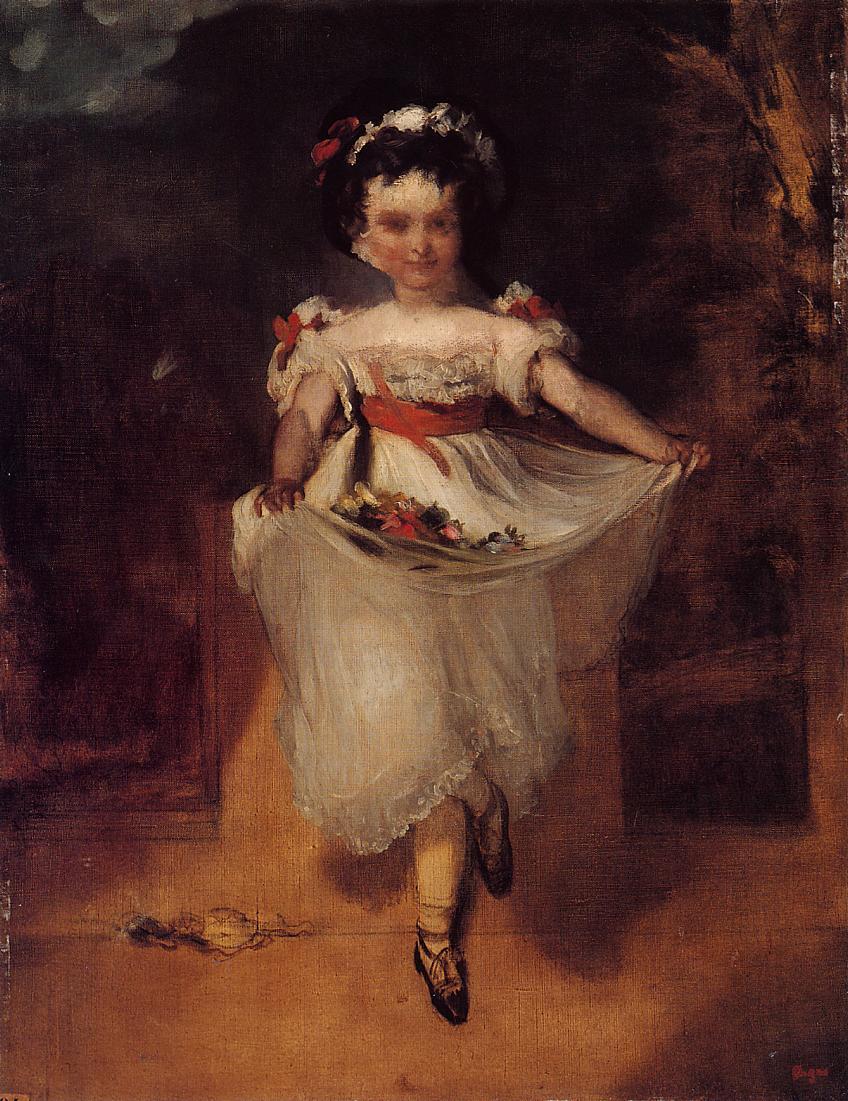 Little Girl Carrying Flowers in Her Apron (1860) - Edgar Degas Tablo