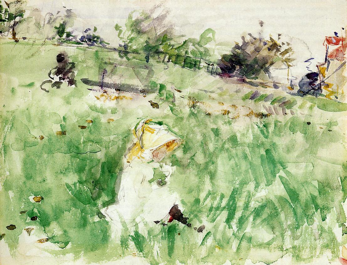 Little Girl Sitting on the Grass (1882) - Berthe Morisot Tablo