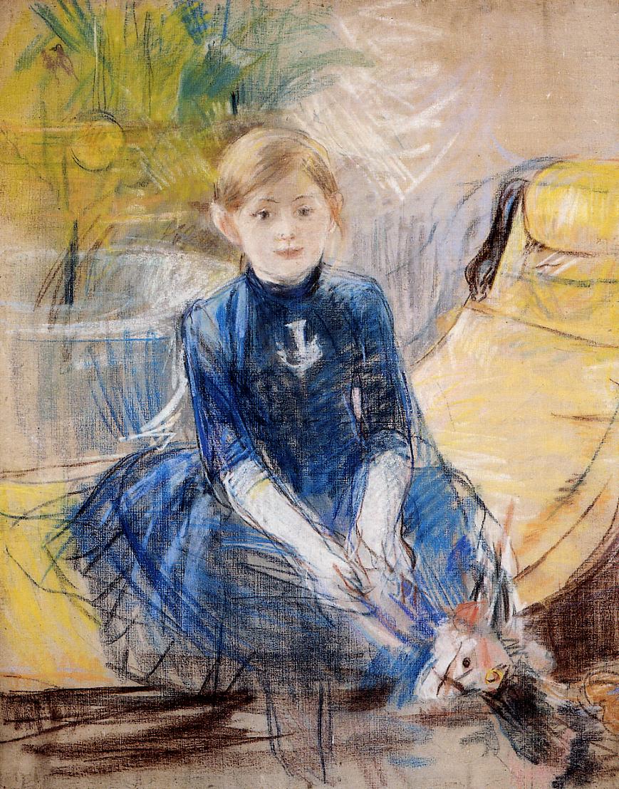 Little Girl with a Blue Jersey (1886) - Berthe Morisot Tablo
