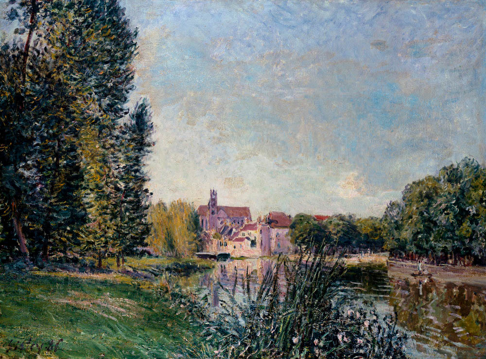 Loing River and Church at Moret (1886) - Alfred Sisley Tablo